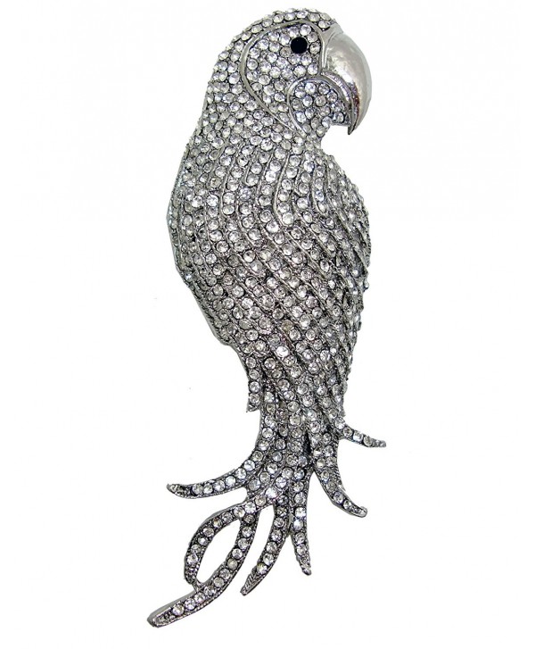 TTjewelry 4.45" Vintage Elegant Parrot Rhinestone Crystal Brooch Pin Bird Pendant - White - C612557U7MZ