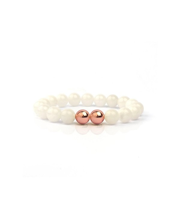 Shinus Semi Precious Handmade Stretch Bracelet - White Jade-2Rose Gold - CC12MCCK6LD