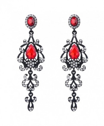 BriLove Victorian Teardrop Chandelier Black Silver Tone - Ruby Color Black-Tone - CW17XMHMIQ0