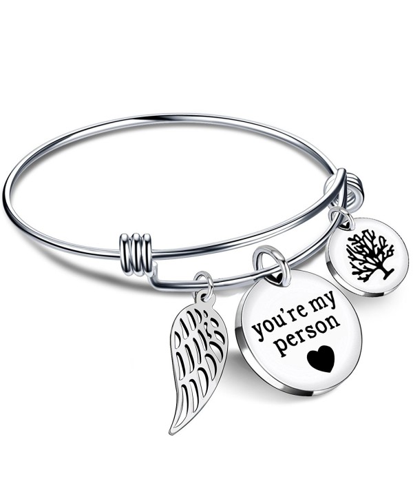 Bracelets for Women BBF Bangle You are my person Wing Pearls Pendant Best Friends Gift Stainless Steel - CT185UD4LRA