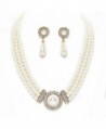 Simple Statement Multi Layered Strands Cream Pearl Crystal Elegant Necklace Earrings Set Gift Bijoux - CX12D5TVTSL
