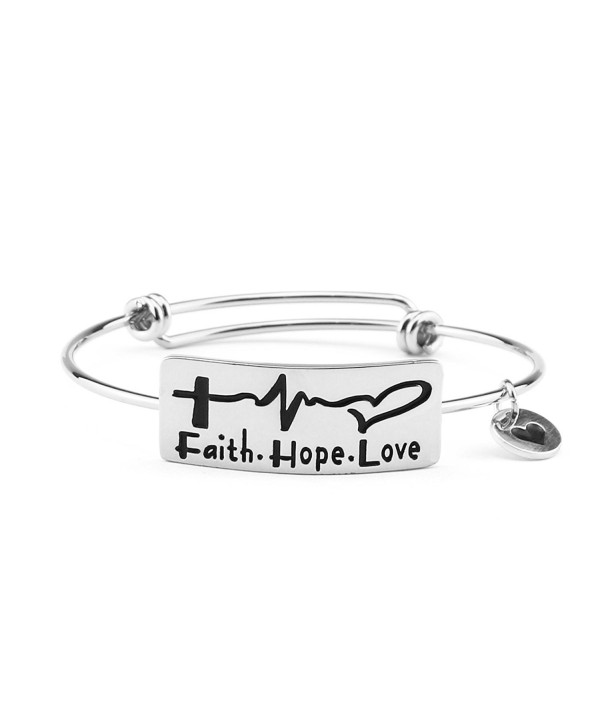 Expandable Bangle Personalized Bracelet for Women Gifts Electrocardiogram Faith Hope Love Encourage - Silver - C0187ZTKL0X