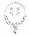 Floral Vine Design Butterfly Pendant Casting Necklace & Earrings Jewelry Set - Aurora Borealis/Silver stone - CH11Z4S5Z3R