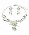 Butterfly Pendant Necklace Earrings Silver Tone