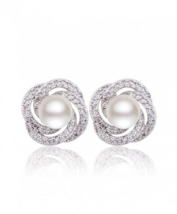 GULICX Silver Plated Base Simulated Pearl CZ Spiral Bridesmaid Pierced Stud Earrings Ivory Color Gift - C91253L7UIR