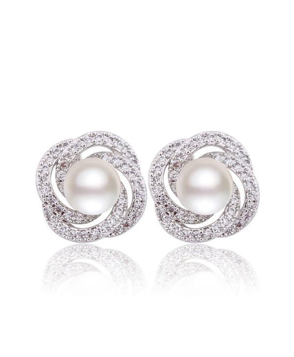 GULICX Silver Plated Base Simulated Pearl CZ Spiral Bridesmaid Pierced Stud Earrings Ivory Color Gift - C91253L7UIR