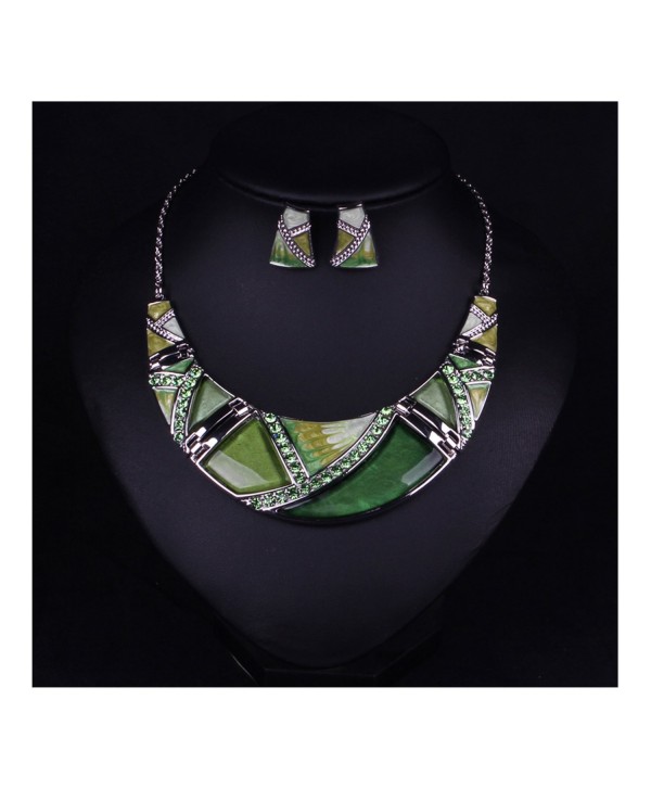 Hamer Women's Multi-color Statement Choker Necklace and Earrings Sets Vintage Jewelry for Women - Green - CH12E8H1MV3