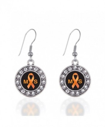 Multiple Sclerosis Awareness Circle Charm Earrings French Hook Clear Crystal Rhinestones - CM124BUZ01P