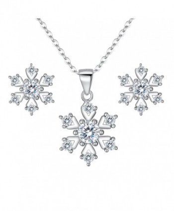 BriLove Women 925 Sterling Silver Cubic Zirconia Snowflake Shape Pendant Necklace Stud Earrings Set Clear - CY185A3H9MW