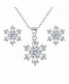 BriLove Women 925 Sterling Silver Cubic Zirconia Snowflake Shape Pendant Necklace Stud Earrings Set Clear - CY185A3H9MW