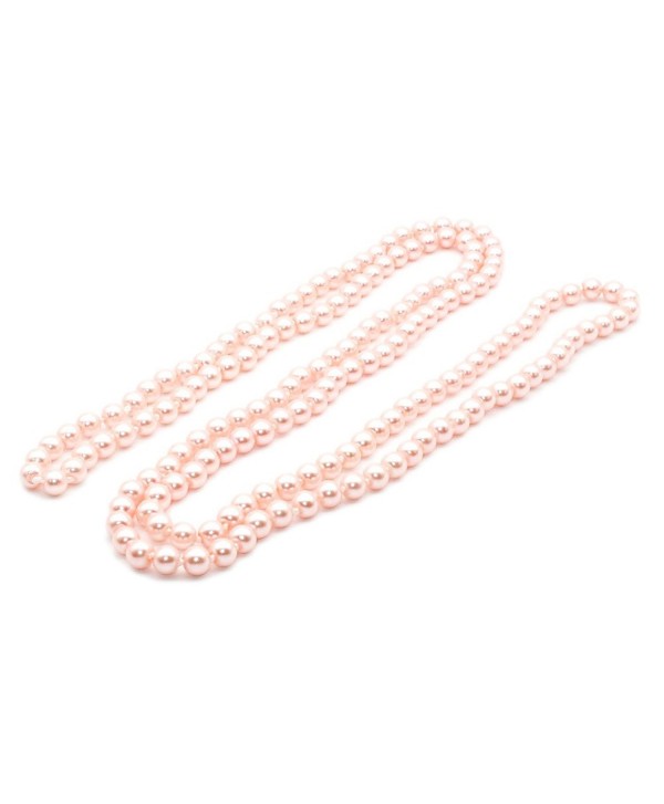JSEA 57'' Length 8mm Simulated Glass Pearl Long Necklace Multi Layer Statement Necklace Women - Pink - CL182E0MH38
