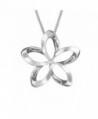 Sterling Silver 19mm Open Plumeria Pendant Necklace- 16+2" Extender - CR1146OKWO7