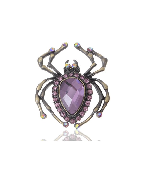Alilang Amethyst Crystal Rhinestone Violet Enamel Acrylic Cute Abdomen Spider Pin Brooch - CD114NDKRP5
