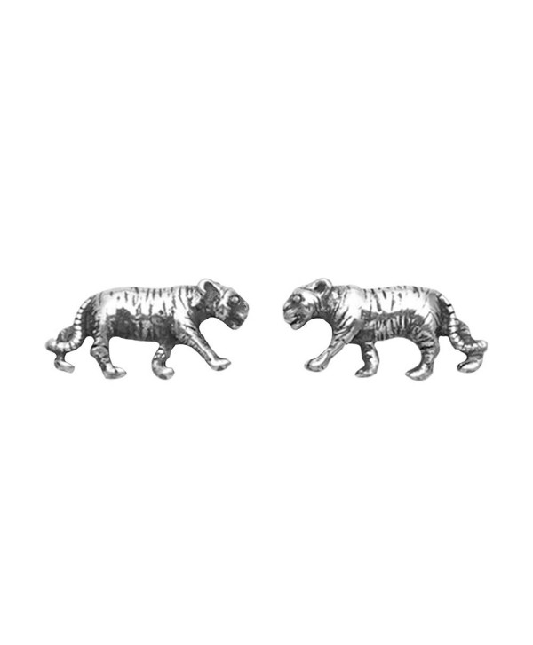 Small Sterling Silver Tiger Stud Earrings - C311GHQDKQJ