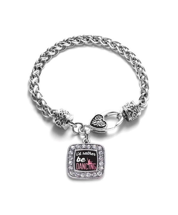 I'd Rather Be Dancing Classic Silver Plated Square Crystal Charm Bracelet - CP11U7O5DF3