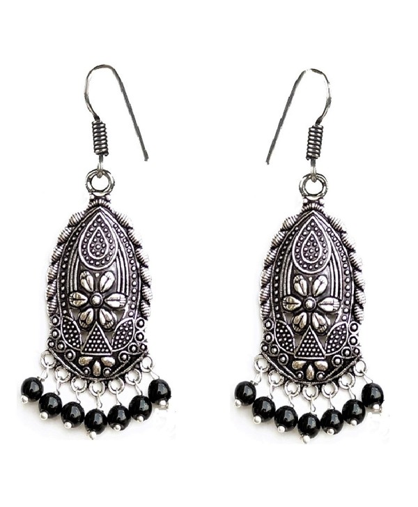 Sansar India Boho Black Beads Ethnic Danglers Drop Jhumki Indian Earrings Jewelry for Girls and Women - C312MAYK581