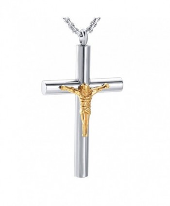 JC9877 Jesus Cross Cremation Keepsake Urn Pendant Necklace for Ashes Funeral Casket Jewelry - Silver and Gold - C81894IX5U6