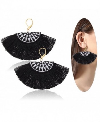 Eternity J. Women Ethnic Bohemian Embroidery Wool Tassel Drop Dangle Earrings Eardrop - Black - CA182H6M9TE