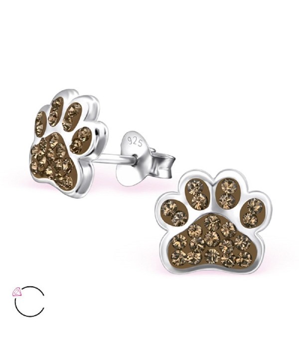 925 Sterling Silver Smoky Quarts Swarovski Crystal Paw Print Stud Earrings 24689 - C112DG31G2F