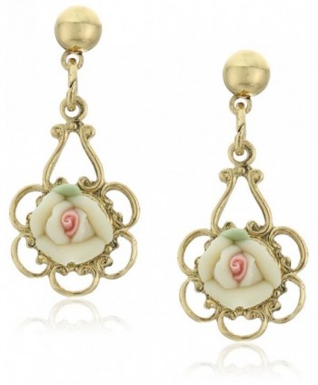 1928 Jewelry Porcelain Rose Drop Earrings - IVORY - C3128X3QWJP