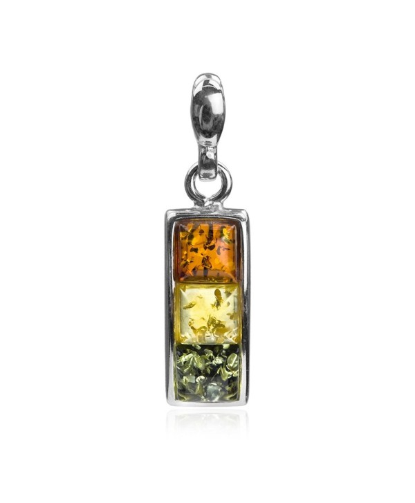 Sterling Silver Multicolor Amber Square Pendant - CL127XYO6AB