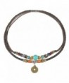 Ancient Tribe Women's Hemp Genuine Leather Turquoise Bead Choker Necklace-15 Inches - Brown - CE12G7WM8LF