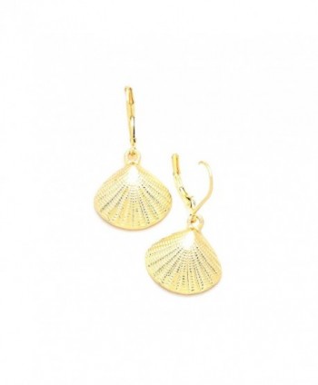 Golden Textured Half Shell Leverback Drop Earrings - CD12BZRLCNR