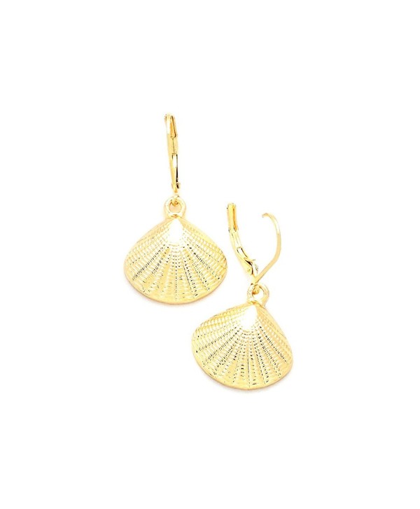 Golden Textured Half Shell Leverback Drop Earrings - CD12BZRLCNR