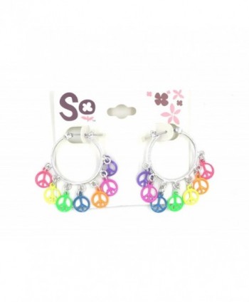 New Pair of Colorful Rainbow Peace Sign Earrings - C812N42FNDY