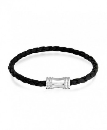 Bling Jewelry 4mm Black Braided Leather Bracelet Magnetic Clasp Steel - C511HEP7V8P