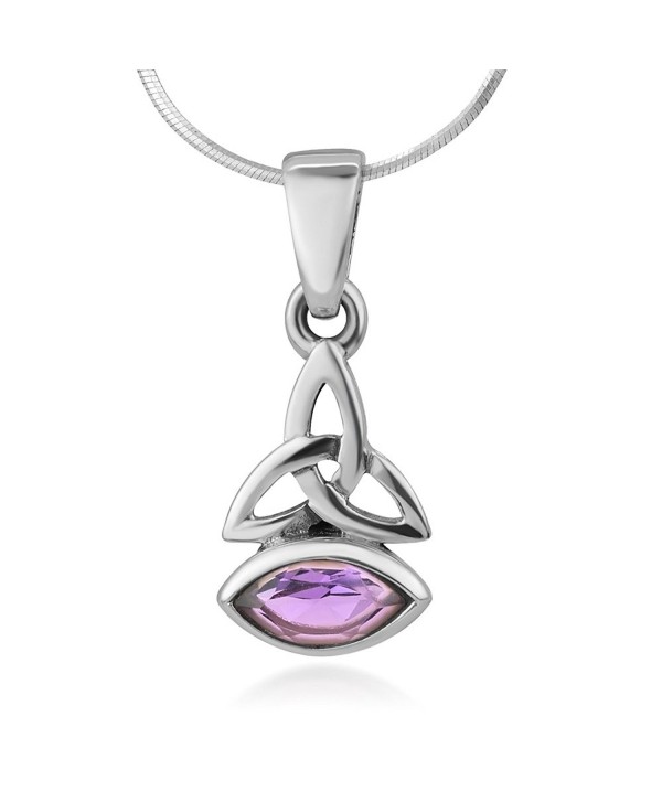 Sterling Triquetra Amethyst Gemstone Necklace - Purple amethyst - CV12NRMXQRJ