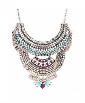 Antique Alloy Chunky Bib Statement Women Bling Faux Crystal Choker Necklace - Silver - CQ1202HXKCH