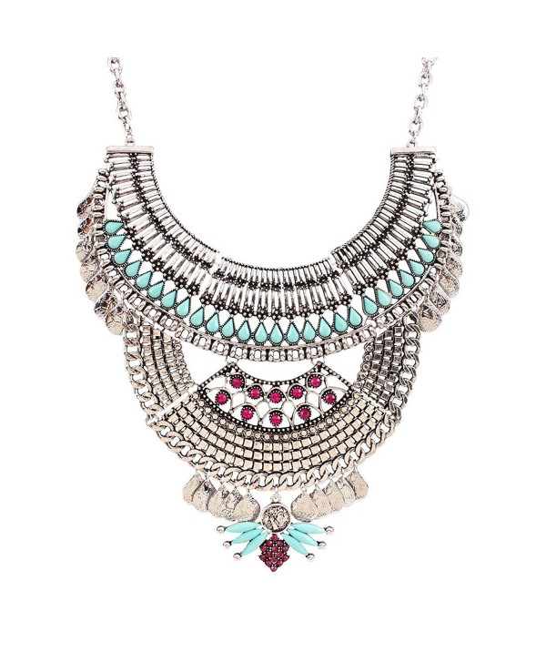 Antique Alloy Chunky Bib Statement Women Bling Faux Crystal Choker Necklace - Silver - CQ1202HXKCH