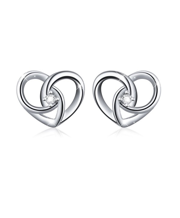 925 Sterling Silver Jewelry "I Love You To The Moon and Back" Love Heart Stud Earrings - CG185UZ7ALE