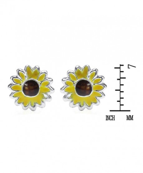 Petite Yellow Enamel Sunflower .925 Sterling Silver Stud Earrings ...