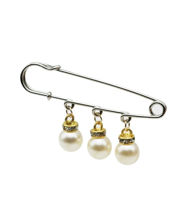 Ababalaya (Pack of 12) Large Safety Pin Unique Punk Chic Brooch Style Pin Siver with Pearl - C512NSWJEYM