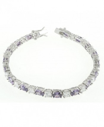 Women's .925 Sterling Silver Tennis Bracelet w. White Round CZ & Oval Purple CZ - CI11FDK3EYX