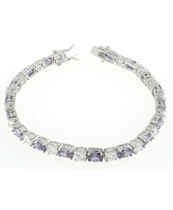 Women's .925 Sterling Silver Tennis Bracelet w. White Round CZ & Oval Purple CZ - CI11FDK3EYX