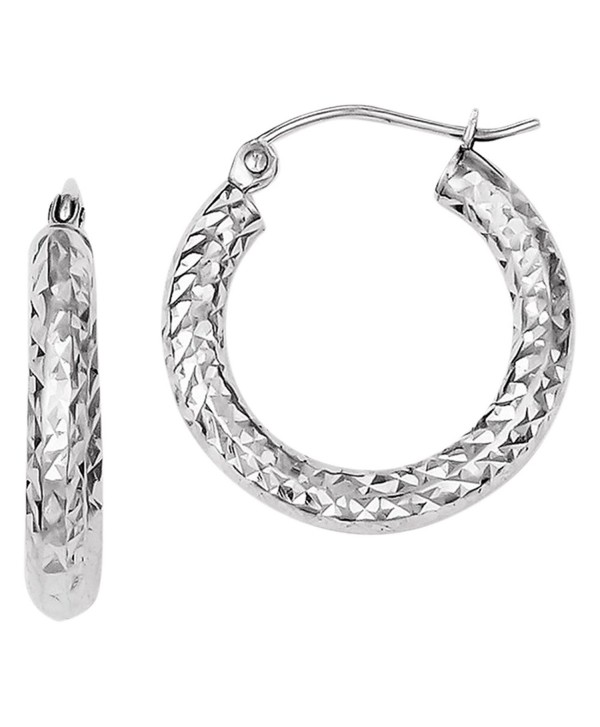 Sterling Silver Dia-Cut 3x20mm Hoop Earrings- Best Quality Free Gift Box - C811DCVQ3TX