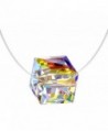 Infinite U Sterling Silver Color Changing Crystal Cube Birthstone Choker Invisible Fish Line Necklace - C3185W5ZHNX