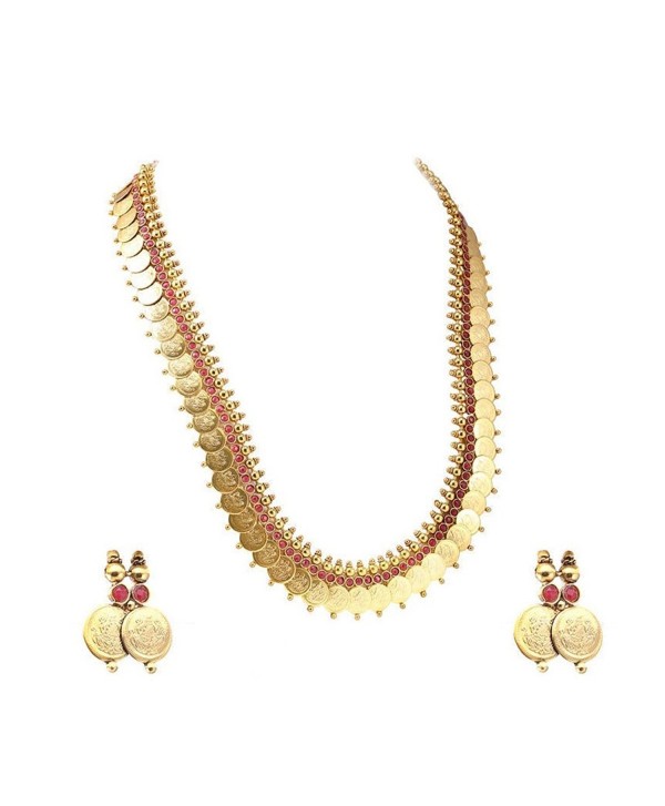 YouBella Jewellery Traditional Necklace Earrings - Red - C6183M2NE73
