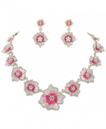 EVER FAITH Women's Austrian Crystal Enamel Hibiscus Necklace Earrings Set Gold-Tone - Pink - C111PPH2YBD