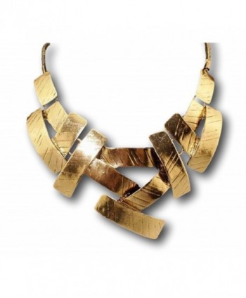 Criss Cross Collar Metallic Strips Choker Necklace by Pashal - Gold - CU12M4H24HZ