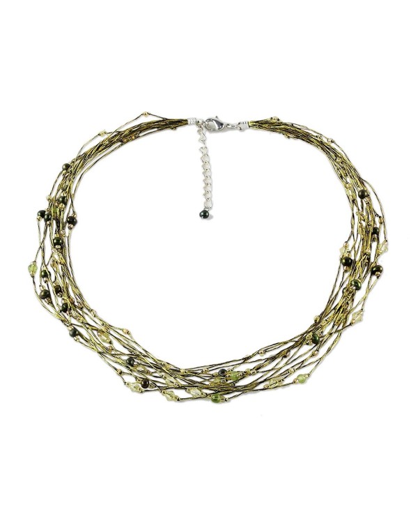 NOVICA Cultured Freshwater Pearl and Peridot Multi Strand Necklace- 19"- 'River of Green' - CK111CHVZ79