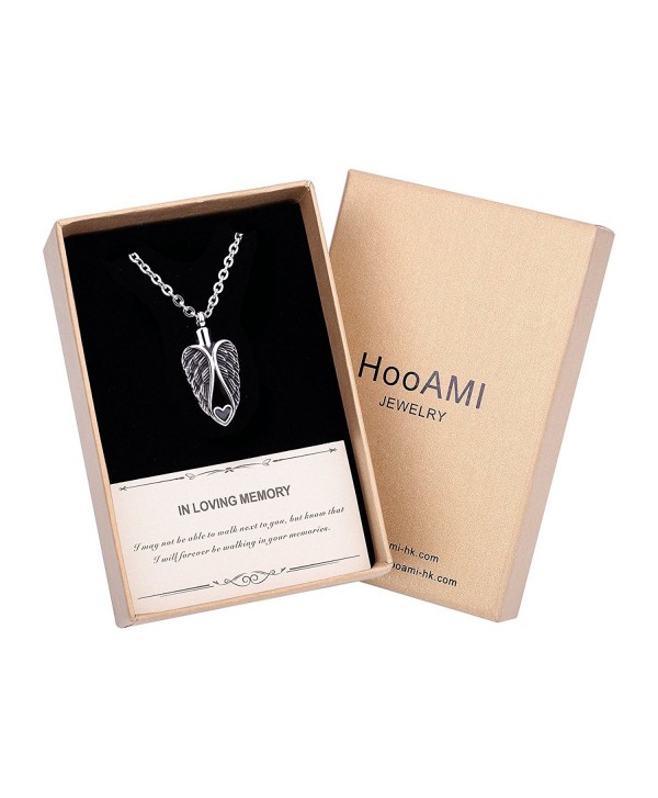 HooAMI Cremation Jewlery Heart Angel Wings Pendant Memorial Urn Necklace - Luxury Gift Box - CH185443SIY