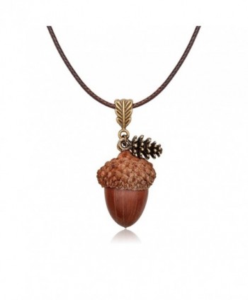 TUSHUO Acorn Hazelnut Bronze Pinecone Leaf Pendant Adjustable Leather Cord Necklace Best Holiday Gift - CD186WLU4OC