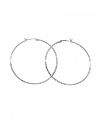 Large Sterling Silver Round Hoop Earrings w/ Click-Down Clasp- (2mm Tube) - CR12GNOBXYP