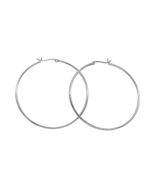 Large Sterling Silver Round Hoop Earrings w/ Click-Down Clasp- (2mm Tube) - CR12GNOBXYP