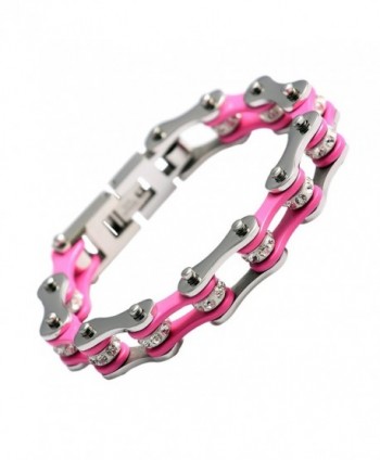 URs Women 316L Stainless Steel Bike Chain Wrist Bracelet Link Silver Pink Two Tone High Polished - CB11AWAPLX9