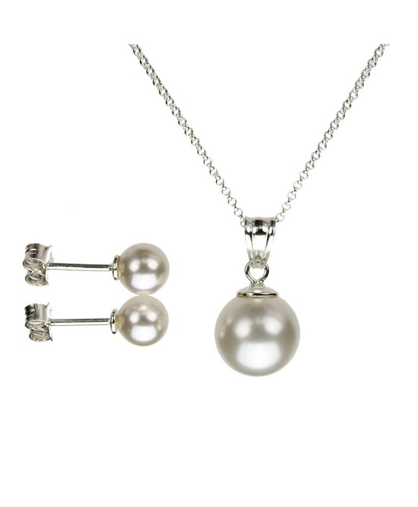 Sterling Silver Chain Necklace Earrings Simulated Pearl Pendant Made with Swarovski Crystals - C111NXIGMRN